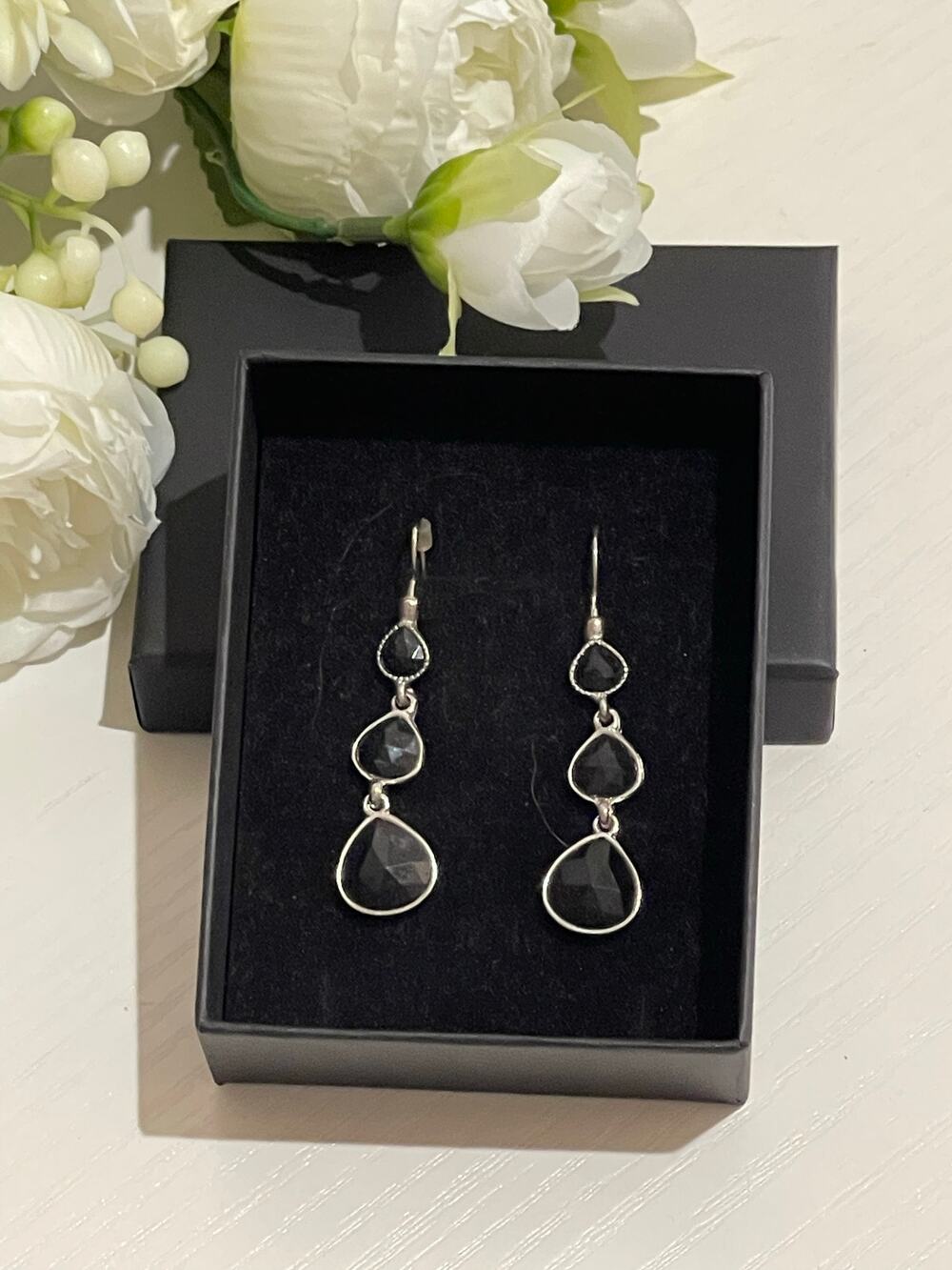 Fancy Black Teardrops Dangle Earrings